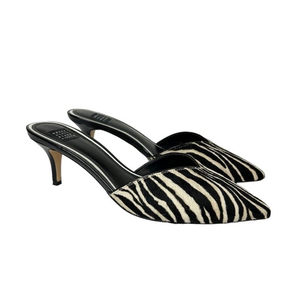 White House Black Market Shoes - White House Black Market Lucille Women 8 Black w/ Ecru Calf Hair Slipon Heels 8M